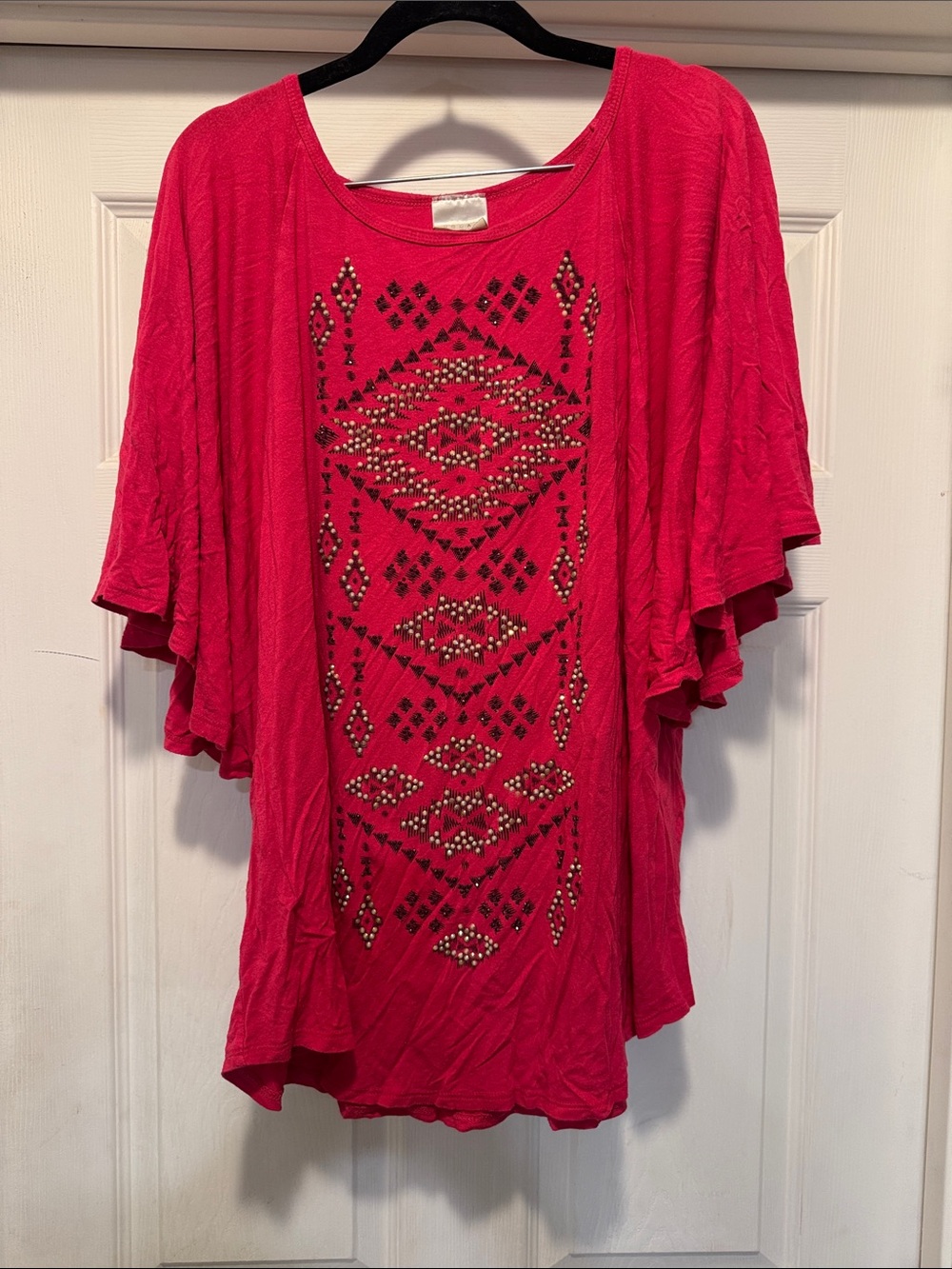 Vocal y2K Women’s Embellished Hot Pink Flutter Sleeve Top